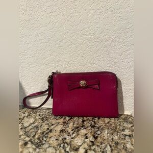 Coach Fuchsia Leather Wristlet Clutch with Bow